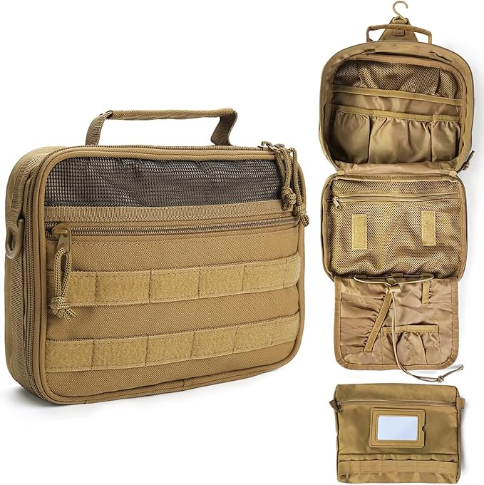 SMONT Tactical Toiletry Bag for Men, 9.5" Hanging Dopp Kit Shaving Hygiene Bag for Traveling Bathroom