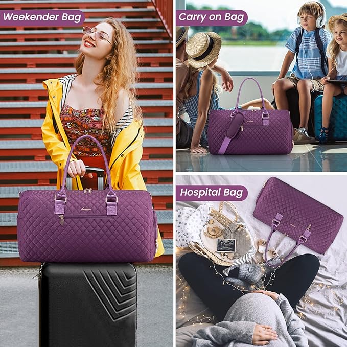 LOVEVOOK Travel Duffle Bag, Weekender Bag for Women with Toiletry Bag, Carry on Overnight Bag with Shoe Compartment, Gym Duffel Bag with Wet Pocket, Mommy Hospital Bags for Labor and Delivery