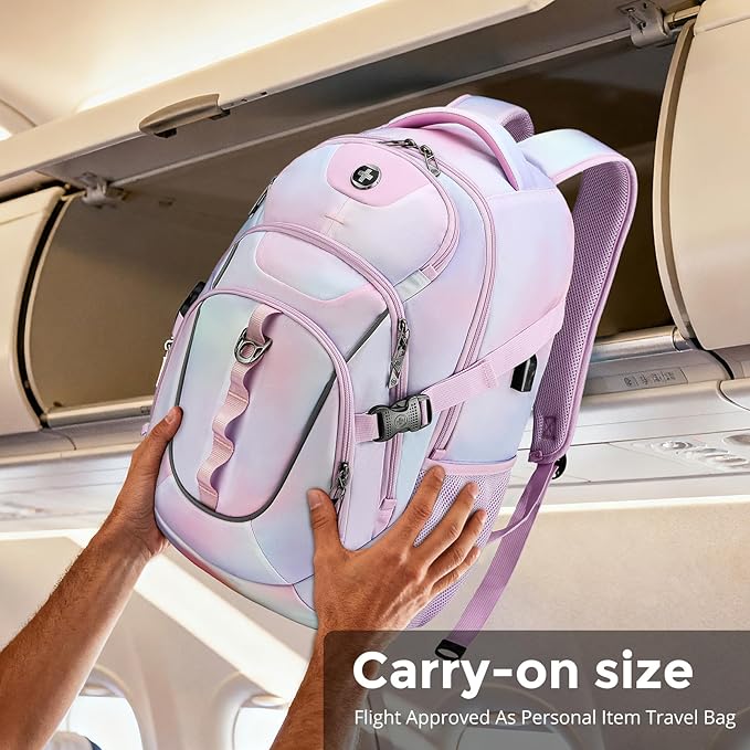 Swissdigital Laptop Backpack with USB Charging Port, Travel Backpack Fits 15.6 inches Computer, 31L Backpack for Women, Pink Purple | SD803-104