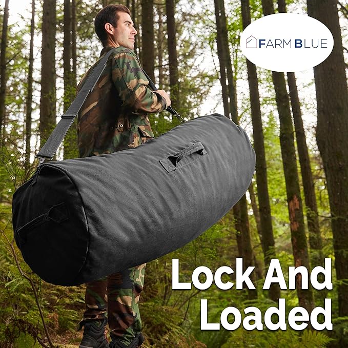 The BEST! GET the Farm Blue GI Zipper Duffel Bag - Enormous 30"x 50" XX Large Military Army Duffle w.Shouldr Strap- Best 4 summer camp, dorm laundry & moving-YKK Zips & 3 Grab Handls (Black, XX-Large)