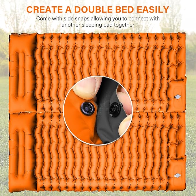 Camping Sleeping Pad, Ultralight Camping Mat with Pillow Built-in Foot Pump & Pillow, Upgraded Compact Camping Air Mattress for Tent, Backpacking-Orange
