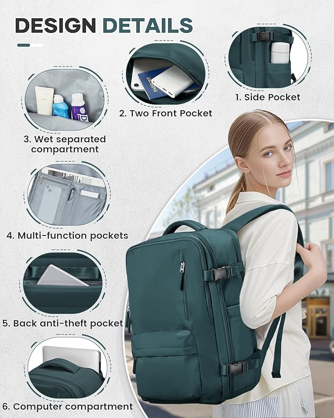 VECAVE Vacuum Travel Backpack with Pump for Women, Personal Item Carry on Backpacks Flight Approved 18x14x8 inches for Men,Laptop Waterproof Work Compression bags Casual Daypack. (Blue)