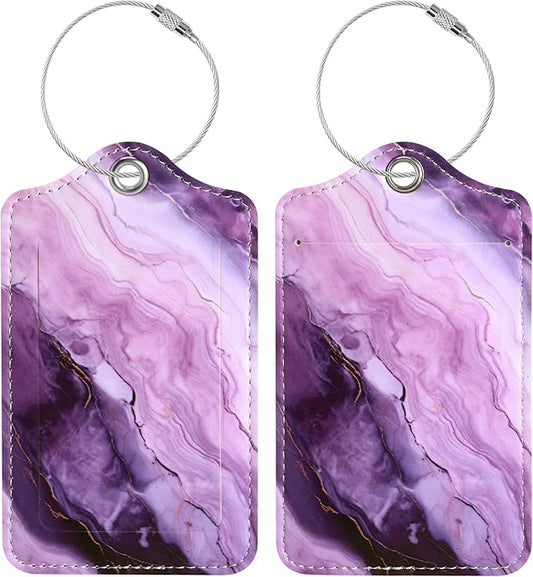 Luggage Tags for Suitcases, 2 Pack Cute PU Leather Luggage Tag TSA Approved with Stainless Steel Loop and Address Card Baggage Tag for Travel&Hotel Stays&Cruise Ships&Shipping and Mailing