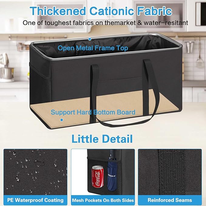 LHZK Standing Extra Large Utility Tote Bag with Metal Wire Frame and the Sides Rinforced, Extra Large Tote Bag with Handle, Reusable Grocery Bags Foldable, Beach Bag, Car Tote (Black, 26''x15''x13'')