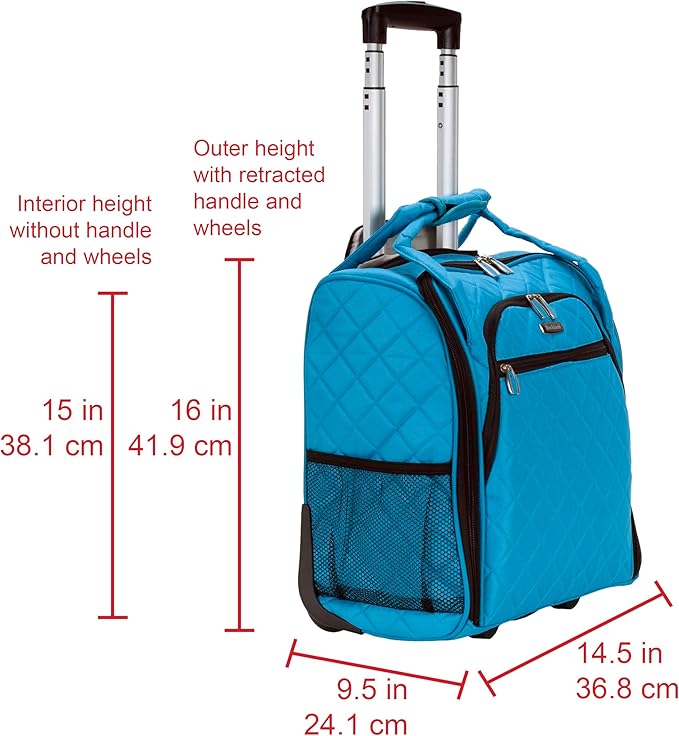 Rockland Melrose Upright Wheeled Underseater Carry-On Luggage, Turquoise, 15-Inch