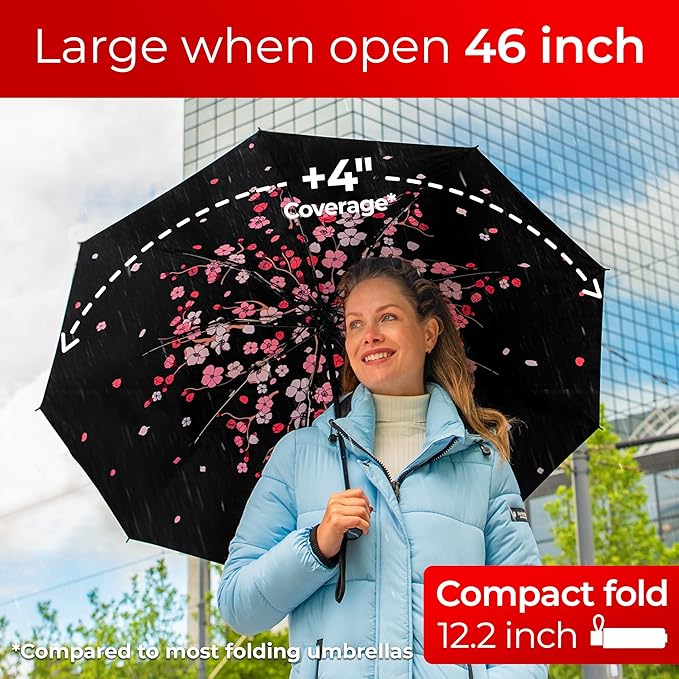 TUMELLA Inverted Windproof Umbrella, Large, Strong, Light, Portable, Automatic Reverse Folding Rain Umbrella, Durable Premium Grip, Fits Car & Backpack