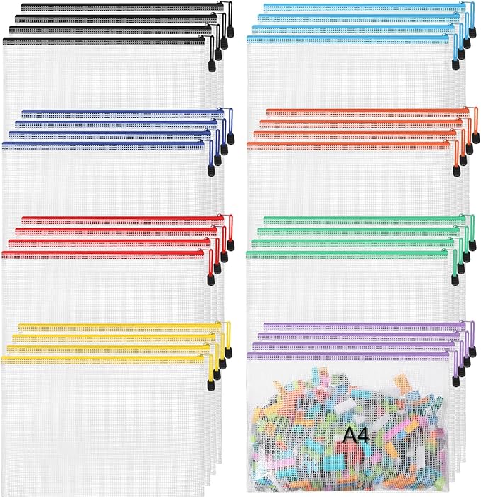 Jetec 32 Pcs Mesh Zipper Bags Toy Storage Bikini Organizer Bag Bolsas Para Guardar Trajes De Bano Waterproof Zipper Reusable Pouch Puzzle Multipurpose for Storage Office(Sweet Color,13 x 9.5 Inch)