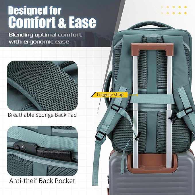 42L Travel Backpack with 4 Packing Cubes, TSA Friendly Flight Approved Carry-On Bag, Water-Resistant Business Backpack for Men Women, Fits 17.3" Laptop (Army Green)