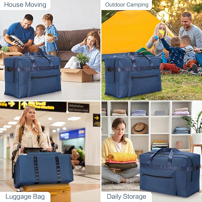 Hafmall Extra Large 120L Foldable Duffel Bag for Travel, Waterproof Weekend Overnight Bag, Large Collapsible Storage Bag for Moving, Camping (Blue)