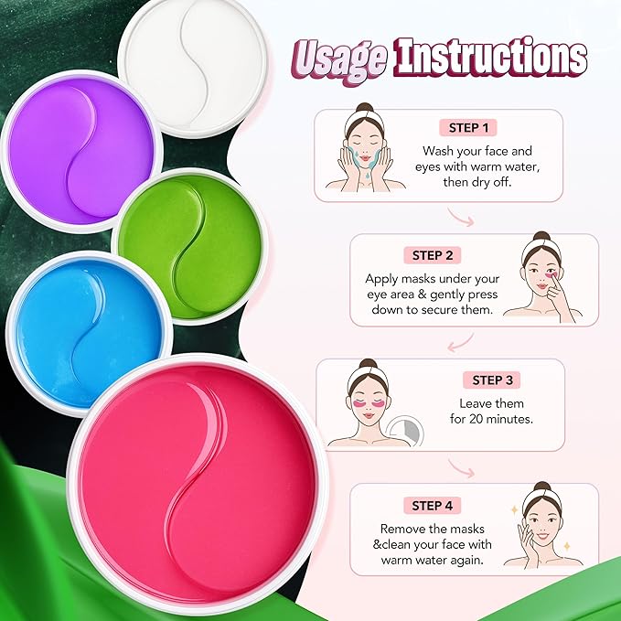 Under Eye Patches - 60 Pack for Puffy Eyes, Dark Circles, Bags & Wrinkles with Hydrolyzed Collagen & Hyaluronic Acid - Eye Care Pads for Daily Skincare (Pink)