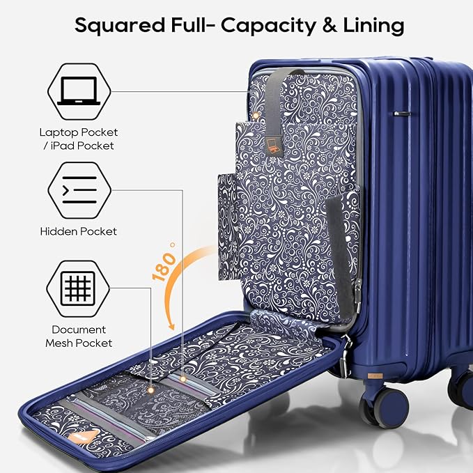 Joyway Luggage Sets 5 Piece with Front Pocket, Expandable Top Opening Suitcase Set, PC Hardside Carry on Suitcase with Spinner Wheels and TSA Lock (Blue)