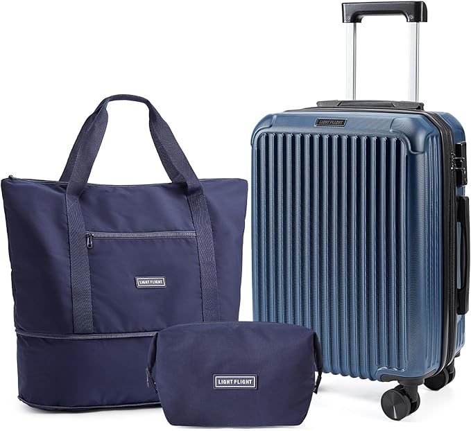 LIGHT FLIGHT 3-Piece Luggage Sets, Expandable Carry On Luggage 22x14x9 Airline Approved, Hardside Carry On Suitcases with Wheels, TSA Lock Travel Luggage Sets, Royal Blue