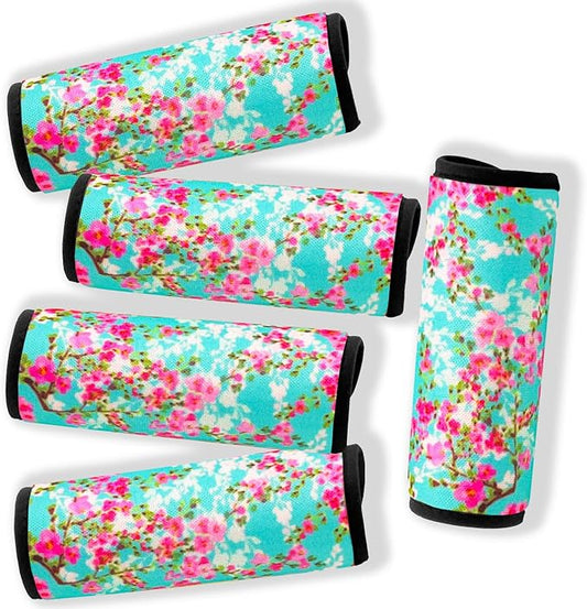 5 Pack Neoprene Luggage Handle Wraps Bright Luggage Tags/Identifiers/Marker/Grips Travel Accessories for Airplane/Flying/Luggage (Plum Blossom)