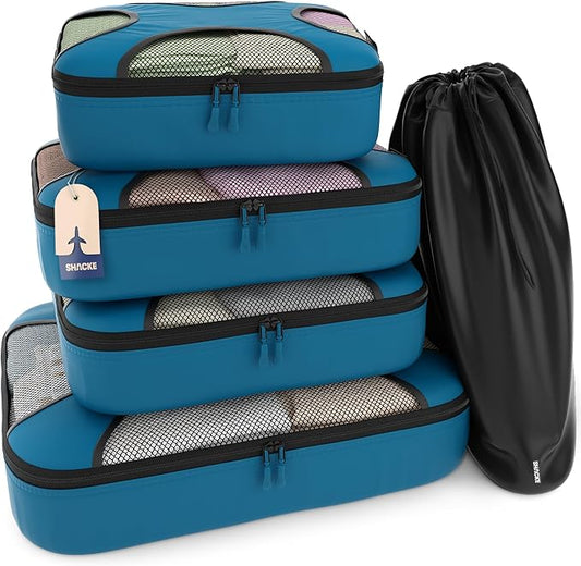 Shacke Packing Cubes for Travel 5 Set - Compression Luggage Organizer Bags - Versatile Travel Organizer for Women and Men - Optimized Packing Bags - Travel Essentials (Gentlemen's Blue)