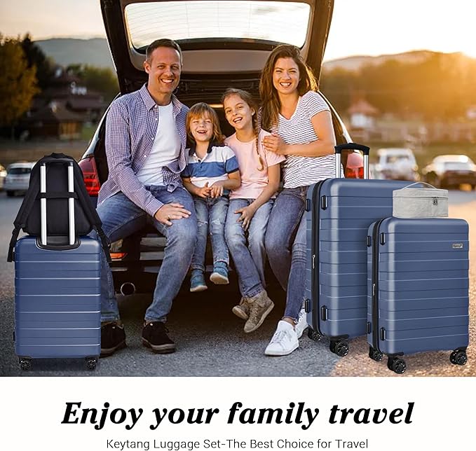 Zebra Luggage Sets 5 Piece, Lightweight Hardside Business Travel Suitcase Set with TSA Lock, Bonus Travel Backpack & Makeup Bag, 20/24/28 inch, Navy Blue