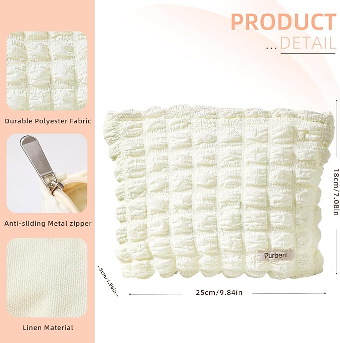 Makeup Bag, Bubble Cloud Travel Cosmetic Bag Organizer, Large Capacity Toiletry Make Up Bags with Zipper for Women and Girls, Off-white