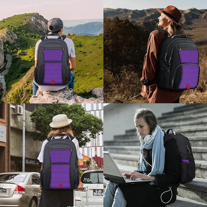 Travel Backpack, 18.4 Inch Laptop Backpacks for Men Women, 55L Anti Theft Water Resistant College Bussiness TSA Airline Approved Work Computer Backpack, Purple