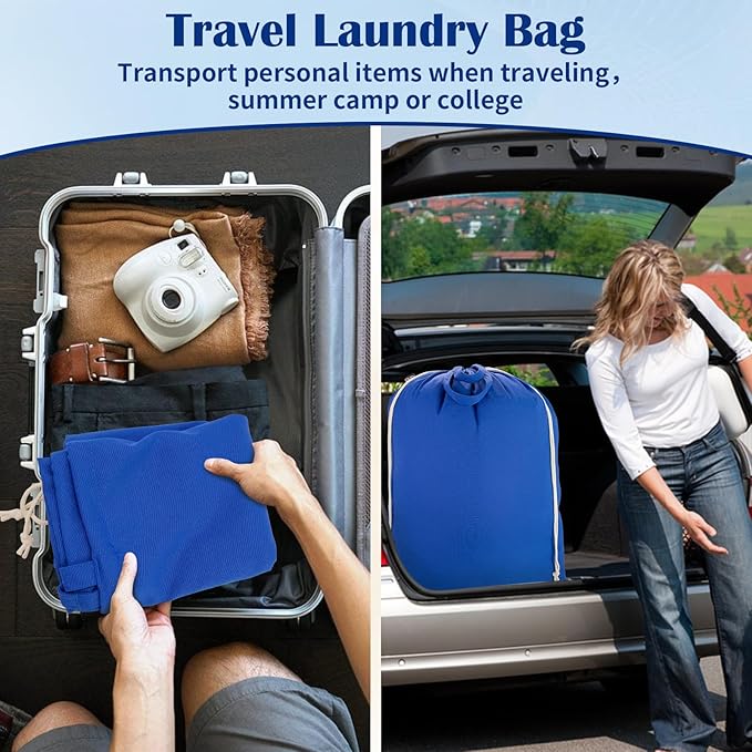 Laundry Bag with Handles & Drawstring Closure 27.6”Wx35"H, Thick Laundry Bag Heavy Duty Washable Dirty Clothes Travel Sack for Camp, College Dorm, Laundromat (Blue, 1Pack)