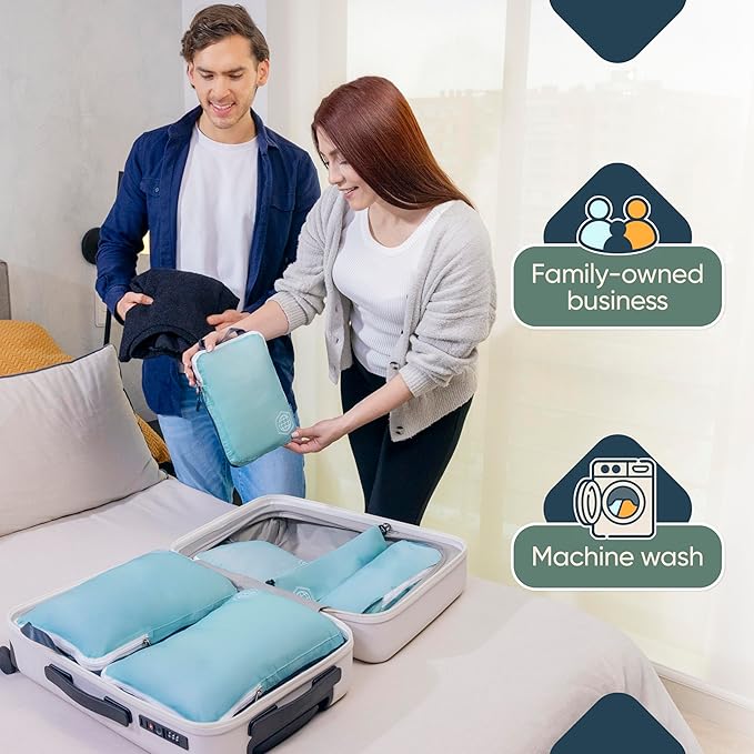 Large Compression Packing Cubes for Travel-Packing Cube Luggage Organizers 7 Piece Set for Checked Luggage-Ultralight, Expandable/Compression Bags by TRIPPED Travel Gear (DustyTeal/White)