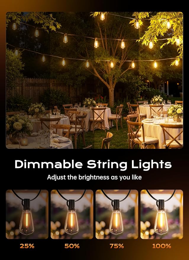 Minetom 132FT Outdoor String Lights with Remote, ST38 Patio Lights Dimmable | Waterproof LED Outdoor Lights with 3 Modes, Shatterproof Connectable Hanging Outside Lights for Backyard Porch Garden Decor
