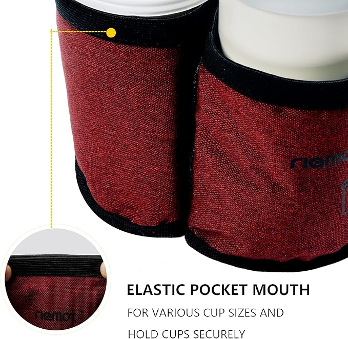 riemot Luggage Travel Cup Holder Free Hand Drink Carrier - Hold Two Coffee Mugs - Fits Roll on Suitcase Handles - Gifts for Flight Attendants Travelers Accessories Red