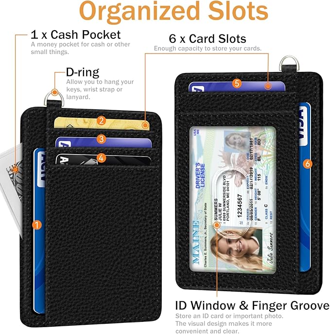 Yonlevres Credit Card Holder Slim Wallet, RFID Wallet Women Front Pocket Small Card Holder, Travel Cute Funny Thin Card Case ID Window PU Leather RFID Blocking Card Organizer Gifts Girls Ladies