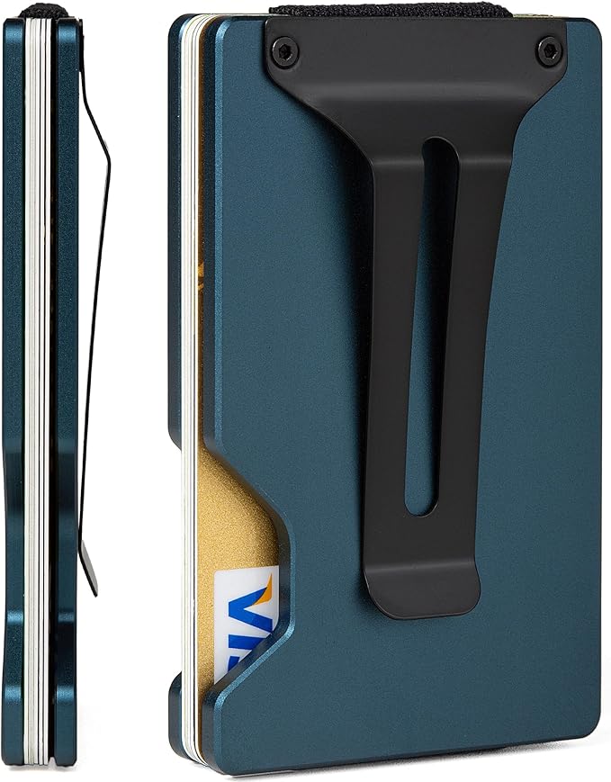 Carbon Fiber Minimalist Wallet for Men Credit Card Holder Money Clip & Cash Strap Slim RFID Mens Wallets(Matte Navy)