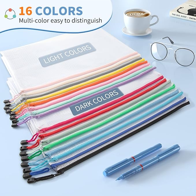 Umriox 32PCS Mesh Zipper Pouch, Zipper Bags for Organizing, A4, Letter Size, Storage Bags for Board Game, Puzzles, School Office Supplies