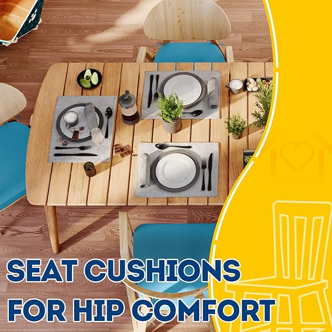 AAAAAcessories D-Shaped Chair Cushions, 2" Thick Dining Chair Pads with Ties and Removable, Machine-Washable Cover, 17" x 16", Set of 6, Teal