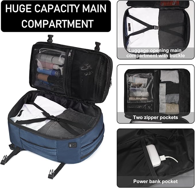 ECOHUB Travel Backpack 18x14x8 Spirit Airlines Personal Item Bag Carry On Backpack 13 Pockets Large Work Casual Daypack for men Airline Approved Waterproof Gym Backpack with Charging Port, Blue