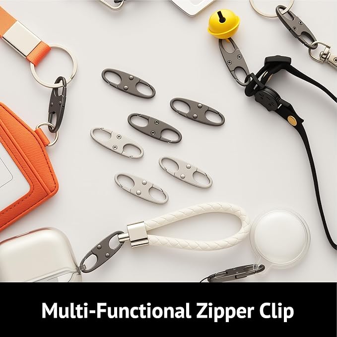 zelin Zipper Clips Anti Theft, 4Pcs Elegant Zinc Alloy Zipper Pull Locks for Backpacks, Double Opening S Carabiner Theft Deterrent for Luggage (Frost Silver)