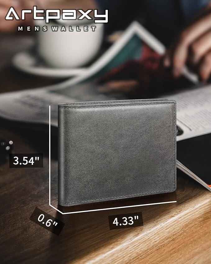Artpaxy Mens Wallet Bifold Genuine Leather RFID Blocking Wallet for Men with 1 ID Windows 13 Card Holders 2 cash pockets 1 Gift Box