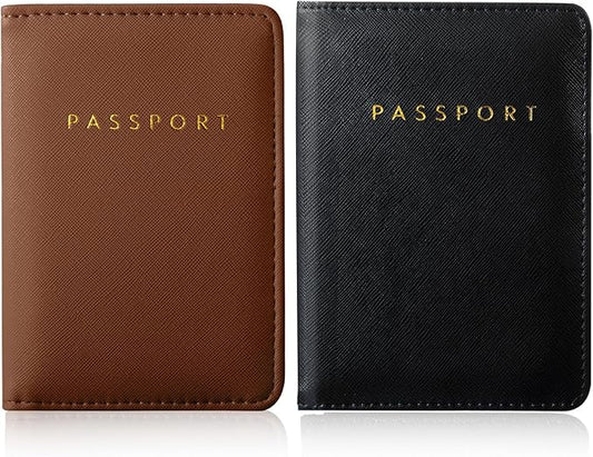 2 Pcs Passport Cover Holder for Travel Waterproof Leather Passport Wallet Case Book Travel Cruise Essentials for Women Men | 2 Pieces, Bridal, Holder, Waterproof, Holder Covers, Travel Wallet