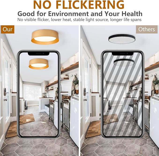 Bargeni 16.5" Gold Flush Mount Ceiling Light, LED Ceiling Fixture | 30W dimmable LED light with 3000K warm glow, ideal for living rooms, bedrooms, hallways and foyers
