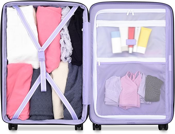 florence by mills Spin Me Away Hardside Expandable Luggage with Spinner Wheels, Lavender, Checked-Medium 24 Inch