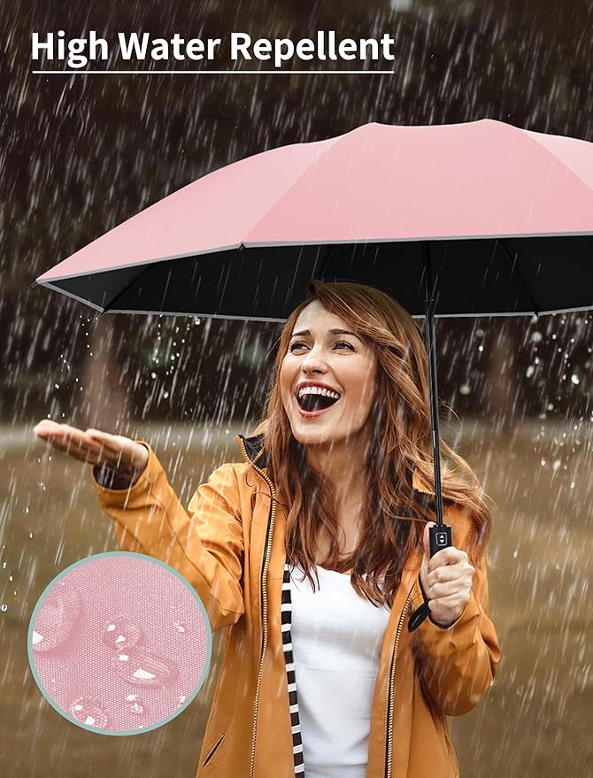 Seniny Inverted Travel Umbrella Compact - Windproof Umbrellas for Rain with Reflective Strip, Large UV Umbrella for Sun Protection, Automatic Portable Umbrellas Fold in Reverse for Car, Backpack