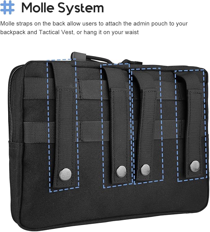 ProCase Tactical Admin Molle Pouch, Military MOLLE Pouch Horizontal Multi-Purpose Utility Gadget Gear Tool Bag for Magazine, Flashlight, Map and Other Small Tools for Outdoor Activities -Black