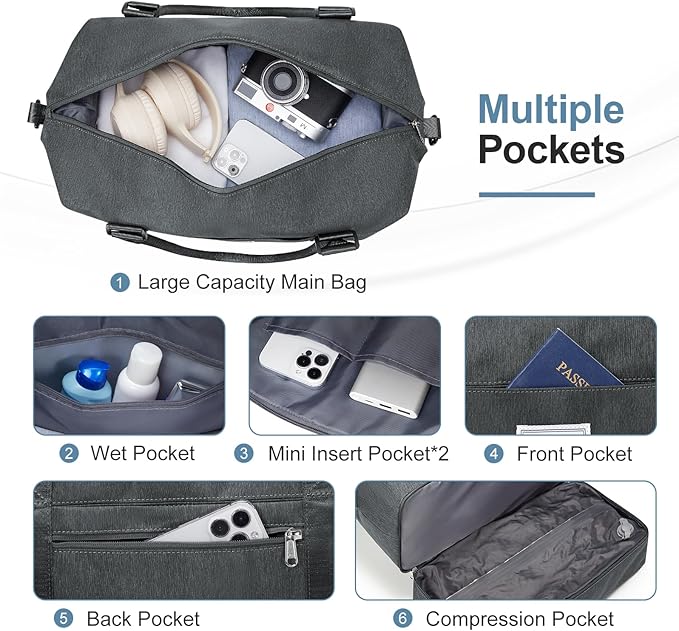 Weekender Bags for Women,Vacuum Overnight Travel Duffel Bag with Compression Pocket & Air Pump, Personal Item Travel Bag