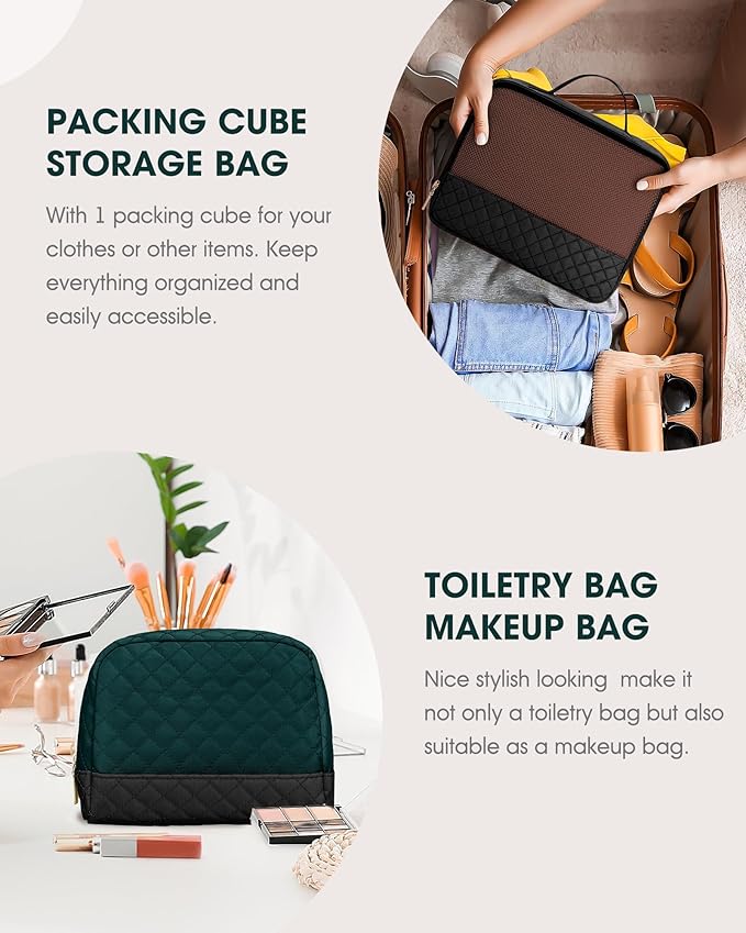 Weekender Travel Duffle Bag for Women: Overnight Bags with Shoe Compartment Carry on duffel Bag for Airplanes with 2 PCS Toiletry Bags Weekend Yoga Gym Hospital with Wet Pocket Black Green