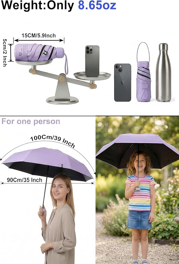 BAODINI Mini Travel Umbrella Small Compact UV Blocking Manual Open Close Portable Sun Protection for Women Kids and Men