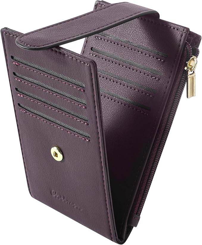 Chelmon Womens Wallet Slim RFID Blocking Bifold Multi Card Case Wallet with Zipper Pocket (Wine Red)