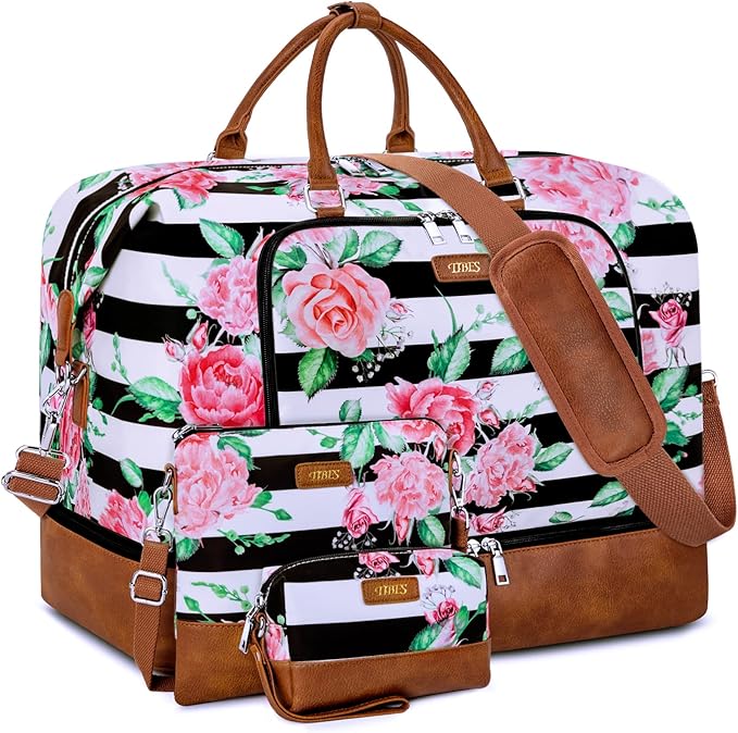 Travel Weekender Bag for Women, 21" Overnight Bag with Shoe Compartment 50L Large Travel Duffel Bag Carry On Tote for Weekend, Overnight, Business Trips, Water Resistant