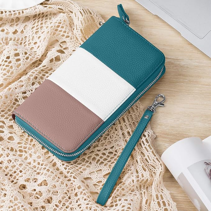 Moflycom Womens Wallet RFID Blocking Genuine Leather Multi Credit Card Large Capacity Zip Around Clutch Travel Purse Wristlet