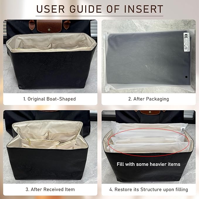 Doxo Long Champ Organizer Insert, Bag Organizer Insert for le pliage Large and More, Lightweight Waterproof DupontPaper, Keeps Handbags Shaped & Neat, 6 Compartments, 4 Size (Black, L)
