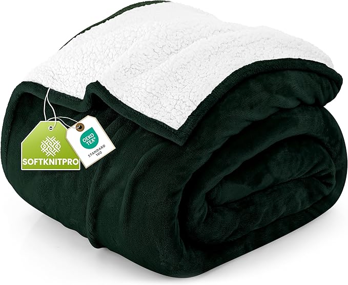 Utopia Bedding Sherpa Blanket California King Size (Forest Green, 102x96 Inches) - Soft Lightweight Plush Fleece Reversible Blanket for Bed, Sofa, Couch, Camping and Travel
