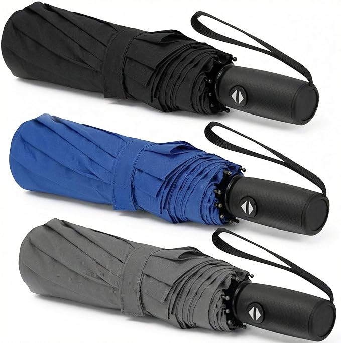 Liberty Imports 3 Pack Windproof Travel Rain Umbrellas - Compact, Light, Automatic, Strong and Portable - for Men and Women