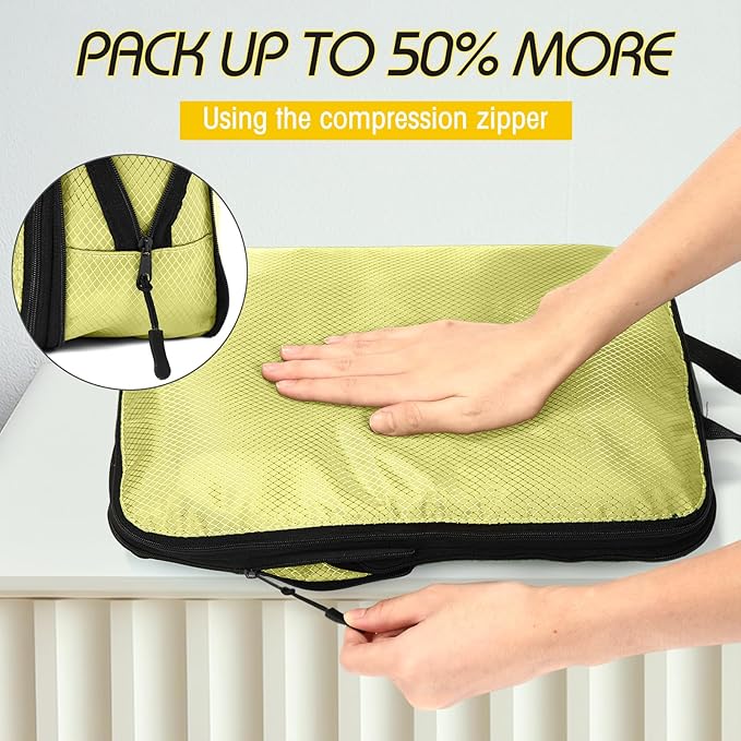 5 Pack Compression Packing Cubes for Travel Space Saving Cubes Luggage Organizer for Suitcase(Cream,S)