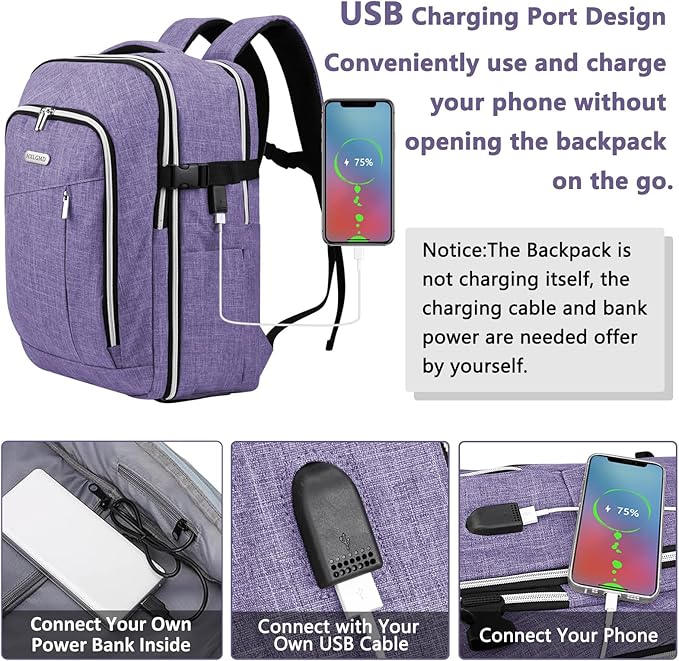 Personal Item Travel Carry On Luggage Backpack for Women Men Flight Approved Casual Weekender Laptop Bag for College Business Outdoors Hiking Water Resistant Lightweight Daypack with USB Charging Port