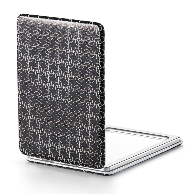 OMIRO 1X/3X Magnifying Mirror, Unique Painting Compact Mirror with Classical PU Leather, 2.4" W x 3.4" L (Black Pinwheel Stripe)