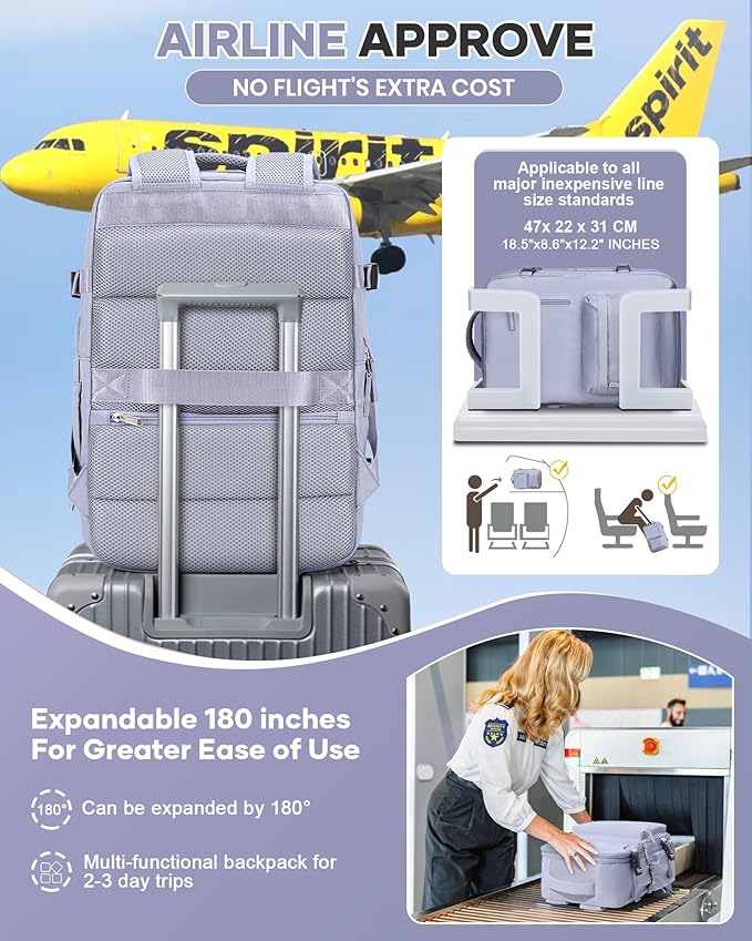 VECAVE Vacuum Travel Backpack with Pump for Women,Airback Personal Item Carry on Backpacks Flight Approved 18x14x8 inches for Men,Laptop Waterproof Work Compression bags Casual Daypack(Purple)